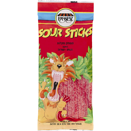 Paskesz Strawberry Flavored Sour Sticks 100 grams Pack of 10