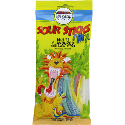 Paskesz Multi-Flavored Sour Sticks 100 grams Pack of 10